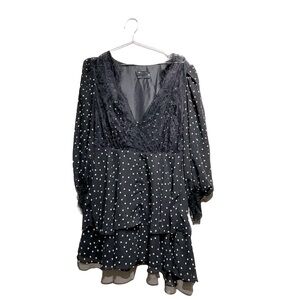 ASOS Size US 10-Flowy Polkadot and Lace Mini Dress Ruffles Coquete Long Sheer
